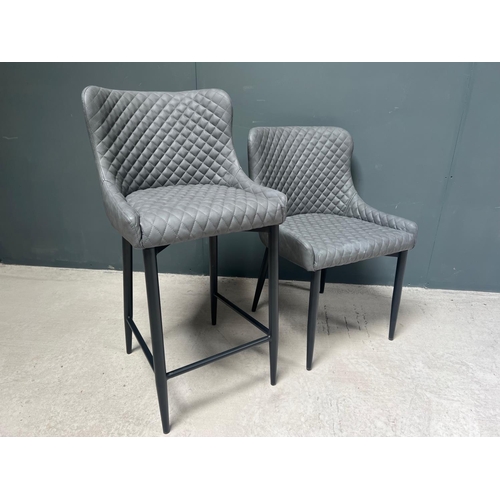 43 - BOXED NEW PAIR OF CLASSIC FAUX LEATHER HIGH BAR STOOLS IN GREY