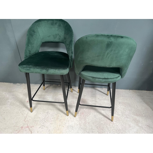 49 - BOXED NEW PAIR OF DARK GREEN VELVET BAR STOOLS