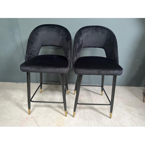 51 - BOXED NEW PAIR OF DARK VELVET BAR STOOLS