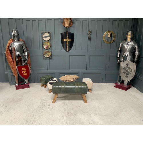 66 - BOXED NEW LARGE LEATHER POMMEL HORSE IN DARK GREEN