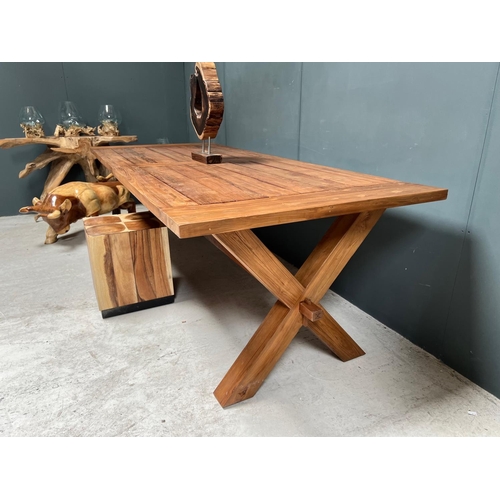 75 - NEW PACKAGED HUGE 240CM RECYCLED TEAK DINING TABLE (APPROX 240CM LONG X 76CM TALL X 100CM WIDE)