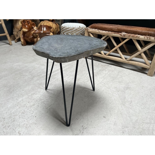 81 - HEAVY STONE TABLE ON INDUSTRIAL LEGS