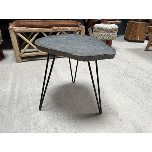 81 - HEAVY STONE TABLE ON INDUSTRIAL LEGS