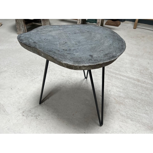 81 - HEAVY STONE TABLE ON INDUSTRIAL LEGS