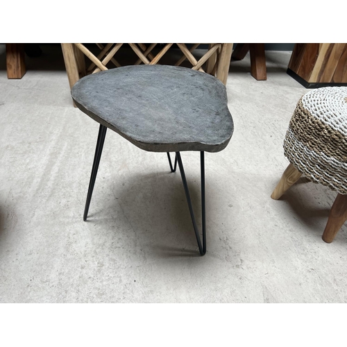 82 - HEAVY STONE TABLE ON INDUSTRIAL LEGS