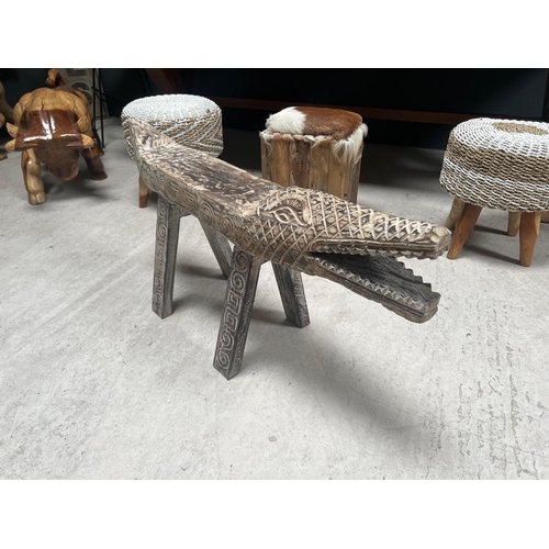 86 - TEAK HANDCARVED ORIENTAL CROCODILE BENCH (PLEASE NOTE EVERY ONE IS DIFFERENT DUE TO THE NATURE WOOD,... 