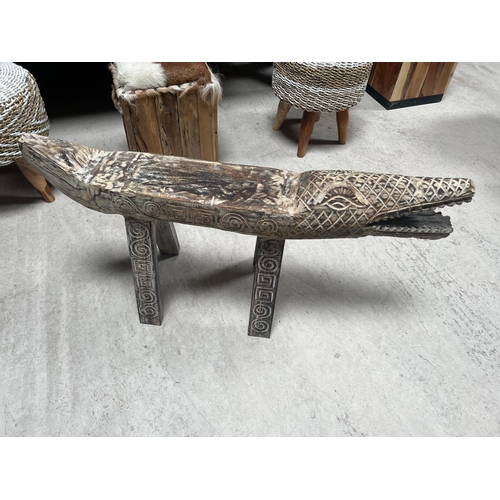 86 - TEAK HANDCARVED ORIENTAL CROCODILE BENCH (PLEASE NOTE EVERY ONE IS DIFFERENT DUE TO THE NATURE WOOD,... 