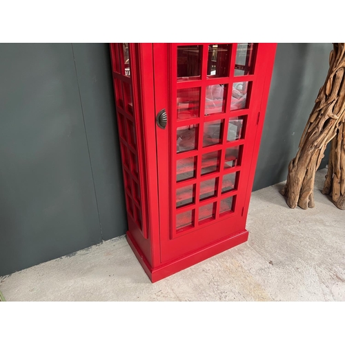 89 - NEW BOXED TALL VIBRANT RED ICONIC TELEPHONE BOOTH MINI BAR/CABINET WITH MIRRORED BACK