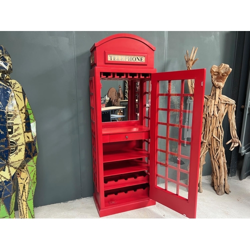 89 - NEW BOXED TALL VIBRANT RED ICONIC TELEPHONE BOOTH MINI BAR/CABINET WITH MIRRORED BACK