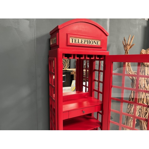 89 - NEW BOXED TALL VIBRANT RED ICONIC TELEPHONE BOOTH MINI BAR/CABINET WITH MIRRORED BACK