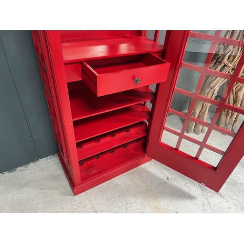 89 - NEW BOXED TALL VIBRANT RED ICONIC TELEPHONE BOOTH MINI BAR/CABINET WITH MIRRORED BACK