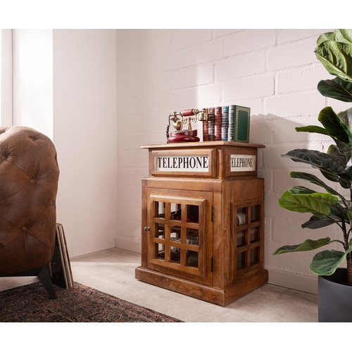 92 - LARGE WOODEN TELEPHONE BOX/SIDE TABLE WITH CUPBOARD (APPROX 74CM X 54CM  52CM)