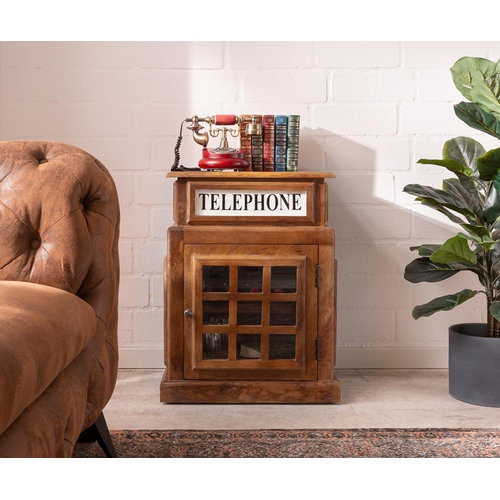 92 - LARGE WOODEN TELEPHONE BOX/SIDE TABLE WITH CUPBOARD (APPROX 74CM X 54CM  52CM)