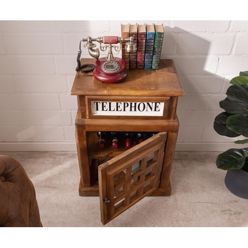 92 - LARGE WOODEN TELEPHONE BOX/SIDE TABLE WITH CUPBOARD (APPROX 74CM X 54CM  52CM)