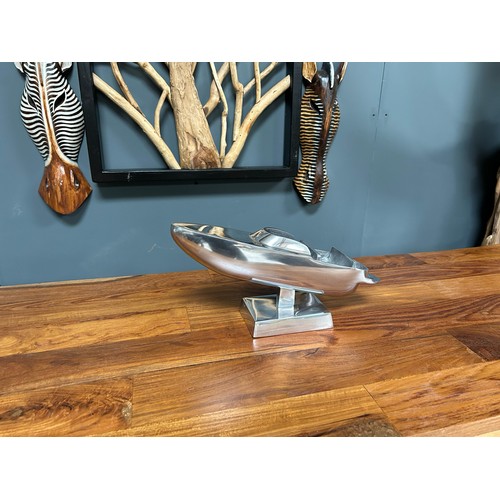 209 - HEAVY NICKEL SPEED BOAT ORNAMENT