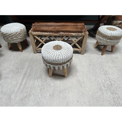 147 - NEW SEAGRASS ROUND STOOL ON WOODEN LEGS