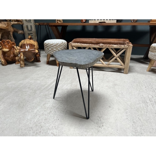 76 - HEAVY STONE TABLE ON INDUSTRIAL LEGS