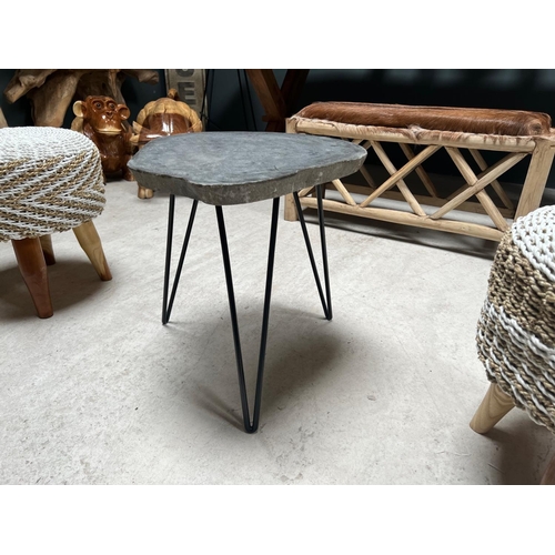 76 - HEAVY STONE TABLE ON INDUSTRIAL LEGS