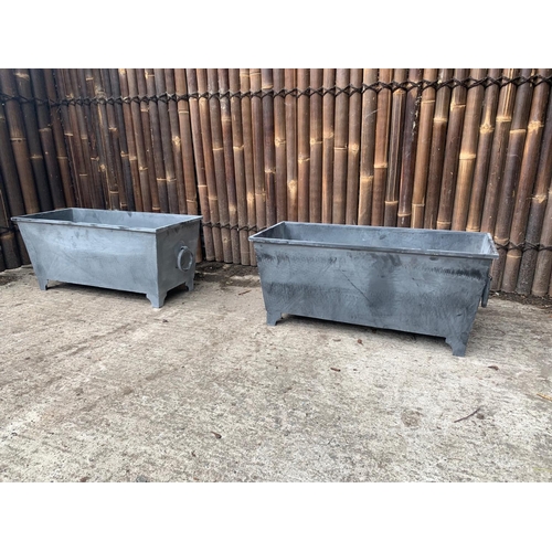 90 - HUGE 1.2M LONG STEEL PLANTER ON LEGS WITH SIDE HANDLES IN LEAD FINISH