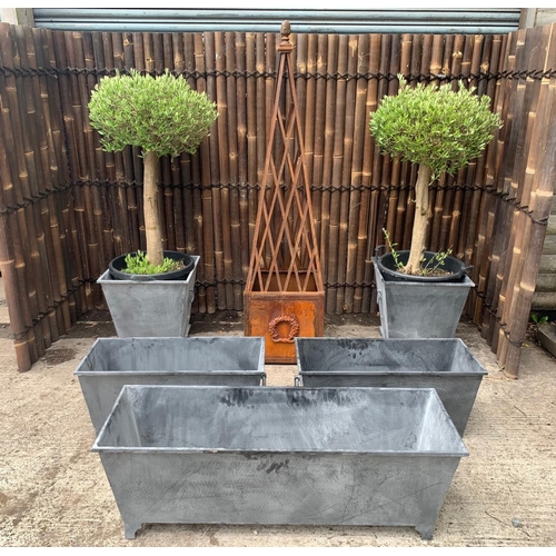 90 - HUGE 1.2M LONG STEEL PLANTER ON LEGS WITH SIDE HANDLES IN LEAD FINISH