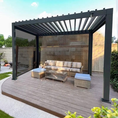 1 - BOXED NEW 3M X 3M DELUXE PERGOLA GAZEBO WITH ROTATING WATERPROOF ROOF AND 3 INTERGRATED DROP SIDES I... 