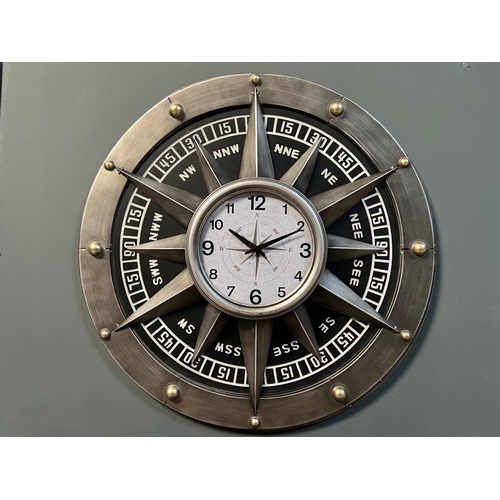 128 - NEW BOXED VINTAGE INDUSTRIAL STYLE COMPASS CLOCK