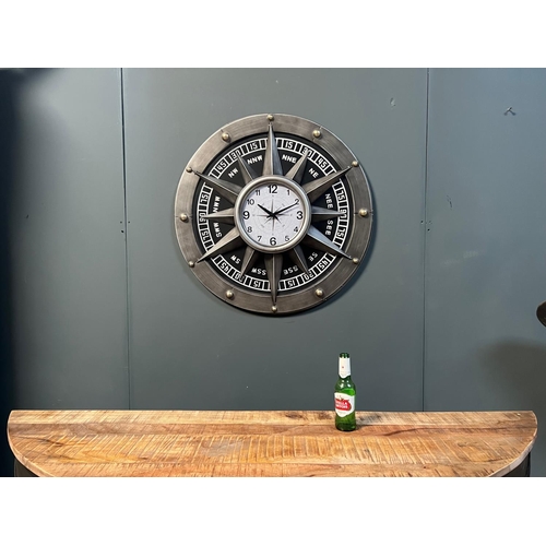 128 - NEW BOXED VINTAGE INDUSTRIAL STYLE COMPASS CLOCK