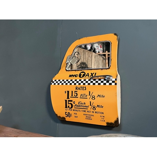 163 - NEW BOXED LARGE METAL VINTAGE NYC TAXI DOOR MIRROR (APPROX 50CM X 42CM)