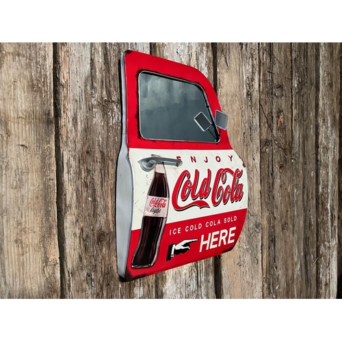 164 - NEW BOXED LARGE METAL COCA COLA CAR DOOR MIRROR (APPROX 50CM X 42CM)