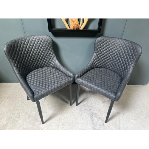 172 - PAIR OF BRAND NEW BOXED CLASSIC FAUX LEATHER DINING CHAIRS IN CHARCOAL