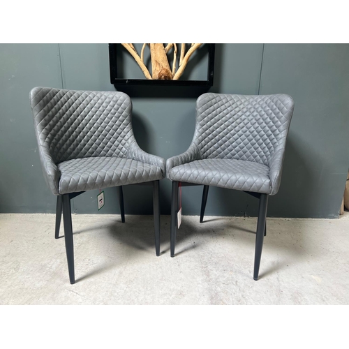 176 - PAIR OF BRAND NEW BOXED CLASSIC FAUX LEATHER DINING CHAIRS IN GREY