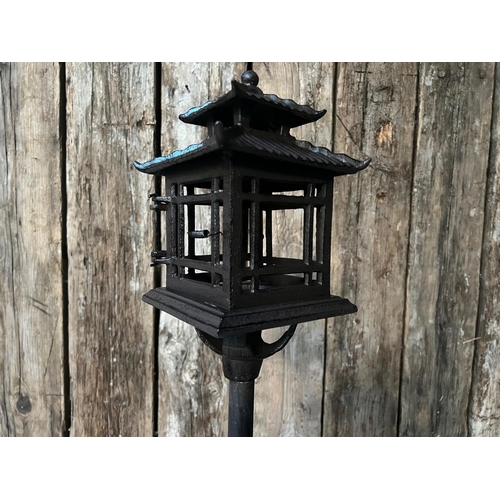 31 - LARGE CAST IRON ORIENTAL GARDEN LANTERN ON STAND DECORATION