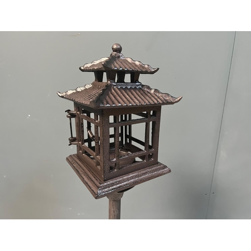 31 - LARGE CAST IRON ORIENTAL GARDEN LANTERN ON STAND DECORATION