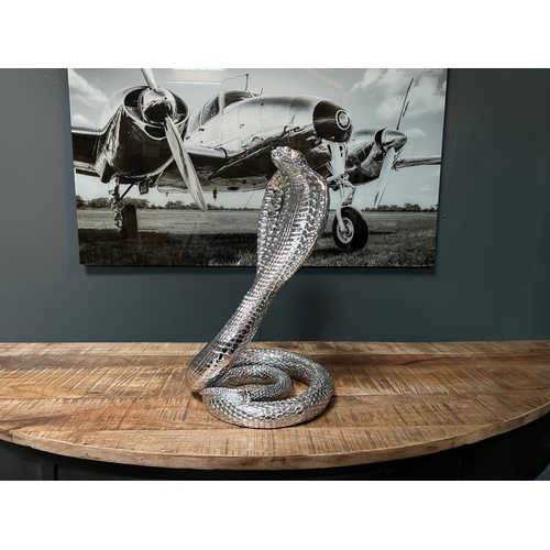 73 - NEW BOXED LARGE SILVER RESIN SNAKE STATUE