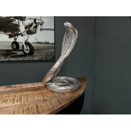 73 - NEW BOXED LARGE SILVER RESIN SNAKE STATUE