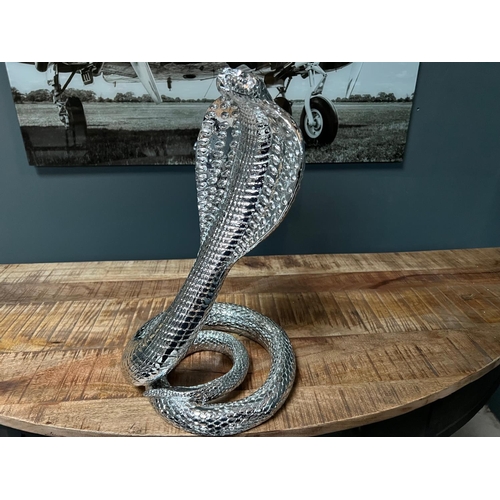 73 - NEW BOXED LARGE SILVER RESIN SNAKE STATUE