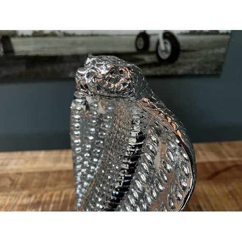 74 - NEW BOXED LARGE SILVER RESIN SNAKE STATUE