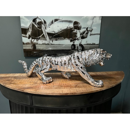 76 - NEW BOXED SILVER RESIN TIGER STATUE