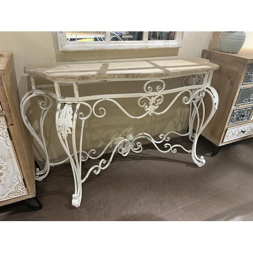 66 - IRON ORNATE FRENCH CONSOLE TABLE (140CM X 40CM X 77CM)