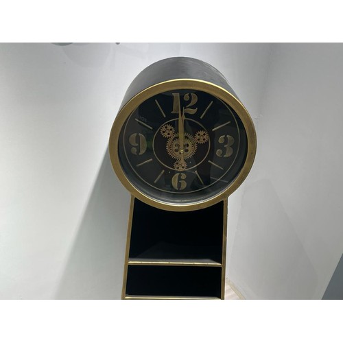 121 - NEW BOXED LARGE BLACK AND GOLD INDUSTRIAL STYLE CLOCK SHELVING UNIT