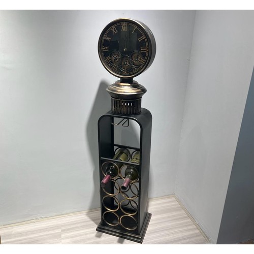 122 - NEW BOXED LARGE INDUSTRIAL STYLE BLACK AND GOLD CLOCK WINE RACK