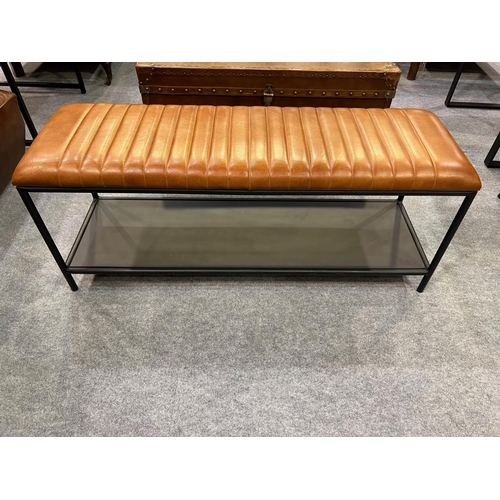 33 - BOXED NEW INDUSTRIAL RIBBED LEATHER BENCH WITH METAL SHELVING