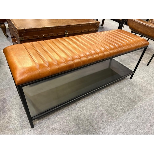 34 - BOXED NEW INDUSTRIAL RIBBED LEATHER BENCH WITH METAL SHELVING