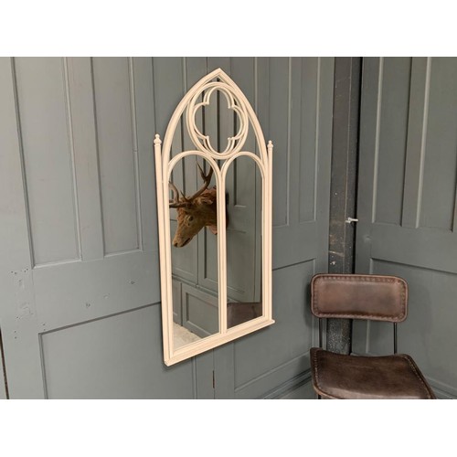 142 - METAL FRAMED GOTHIC ARCHED MIRROR 105CM X 55CM