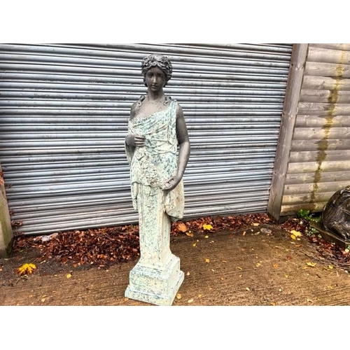 105 - HIGH CALIBRE ORNATE 170CM HIGH ELEGANT CAST BRONZE STATUE OF A LADY