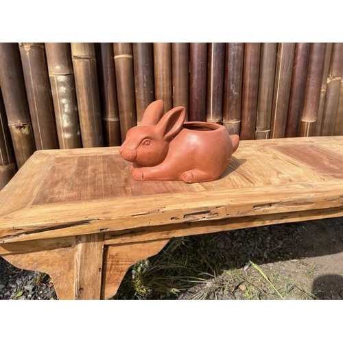 113 - PAIR HANDFIRED TERRACOTTA RABBIT POT/PLANTER