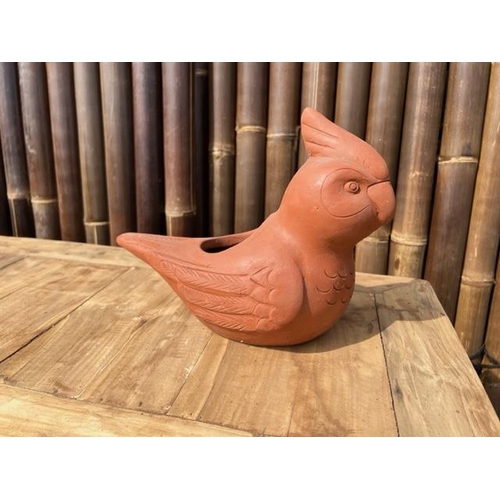 115 - PAIR HANDFIRED TERRACOTTA PARROT POT/PLANTER