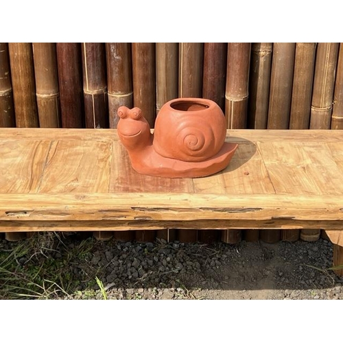 117 - PAIR HANDFIRED TERRACOTTA SNAIL POT/PLANTER