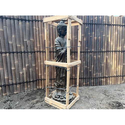 54 - NEW CRATED LARGE STANDING PRAYING BUDDHA STATUE IN BRONZE FINISH