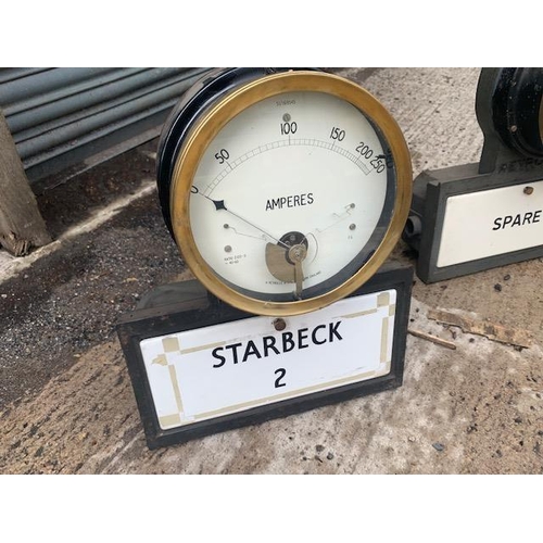 80 - VINTAGE REVRONE CAST IRON POWER STATION STARBECK 2 METER WITH ENAMEL BOX AND BRASS GAUGE METER